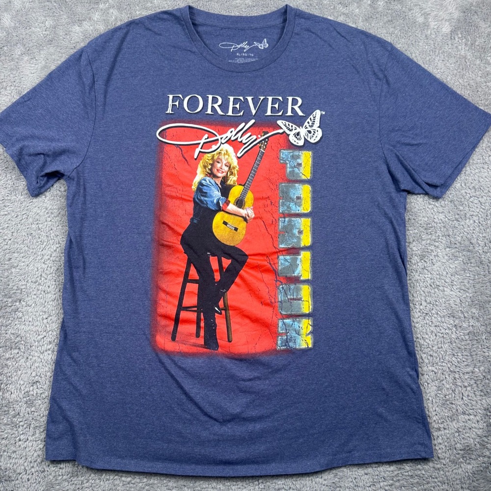 Dolly Parton Graphic T-Shirt‎ Unisex XL Blue Forever Dolly Butterfly Country Tee